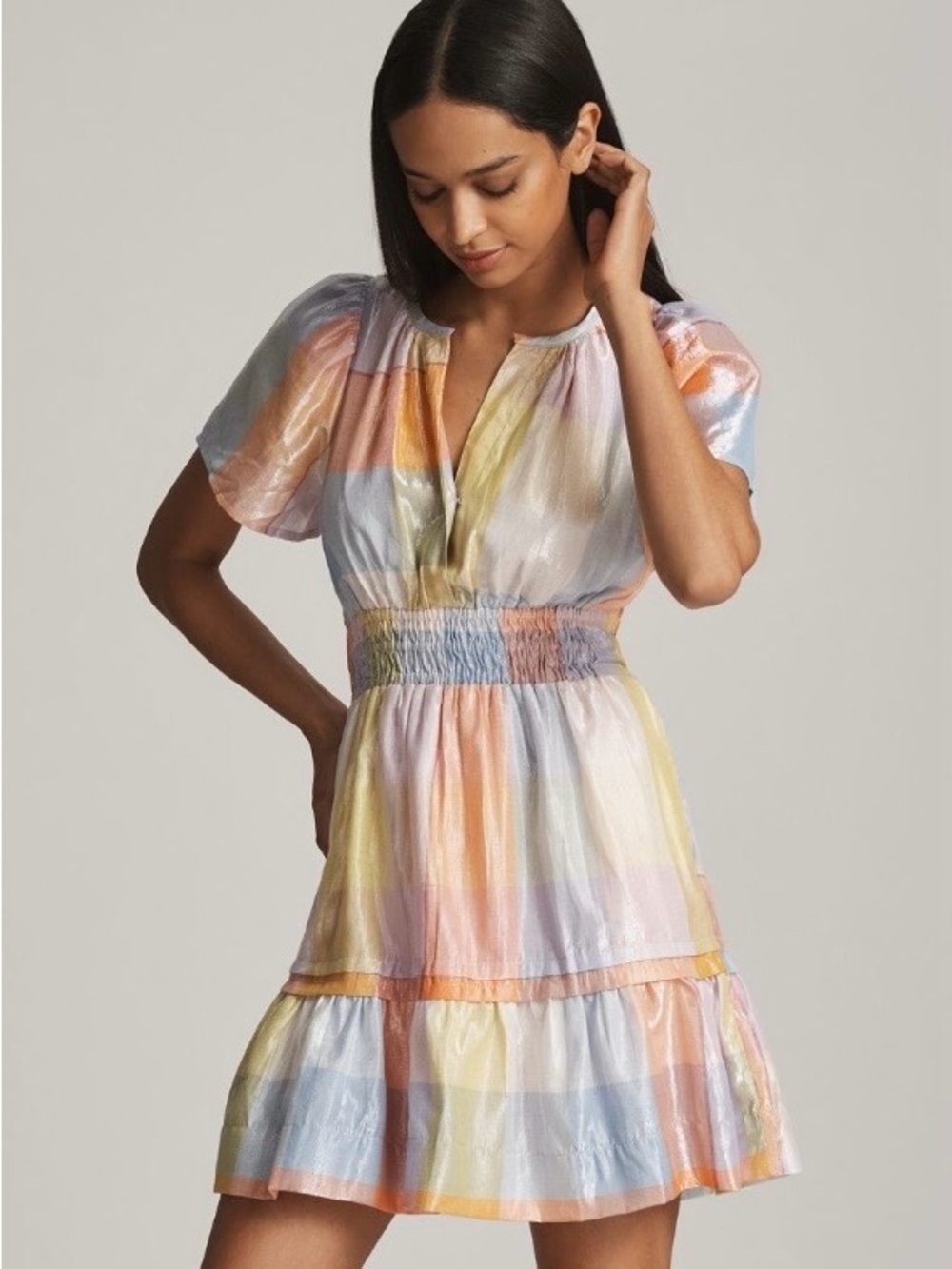 Anthropologie Somerset Metallic Mini Dress 3X NWT Plus Size Flutter Sleeve